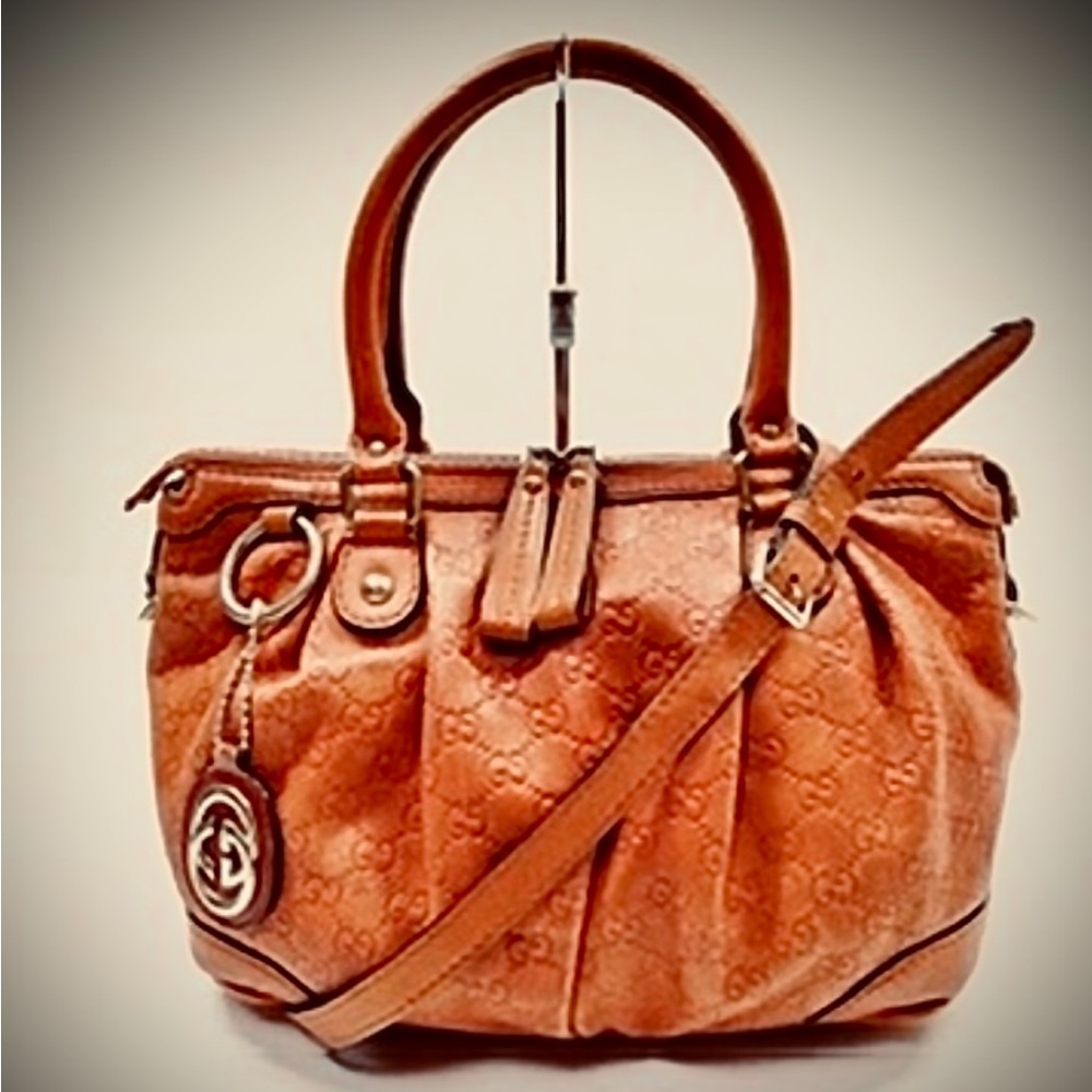 Gucci-Pre❤️2-wayGuccissima “Sukey”(gg)embossed🍊leather/crossbody/satchel/DB/Nice